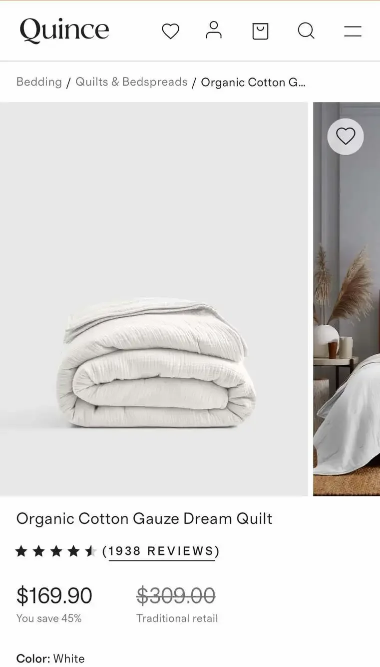 Quince K/CK Organic Cotton Gauze Dream Quilt in White